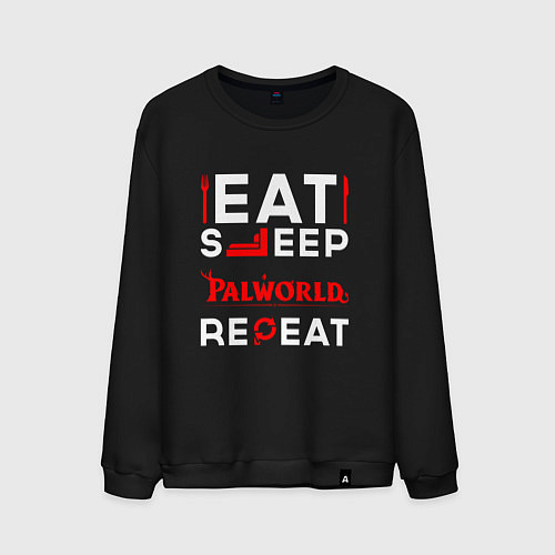 Мужской свитшот Надпись eat sleep Palworld repeat / Черный – фото 1