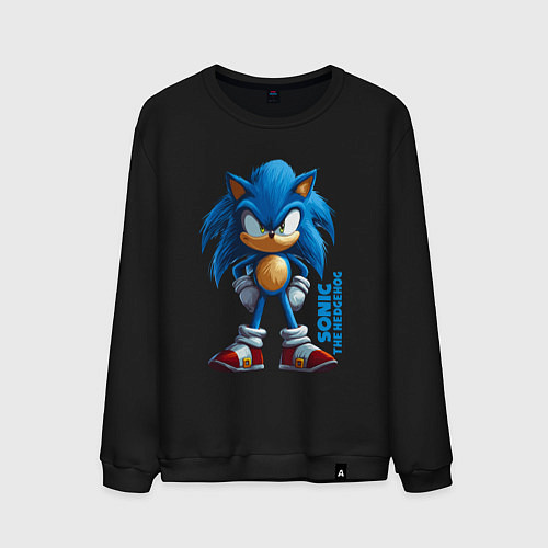 Мужской свитшот Sonic - poster style / Черный – фото 1