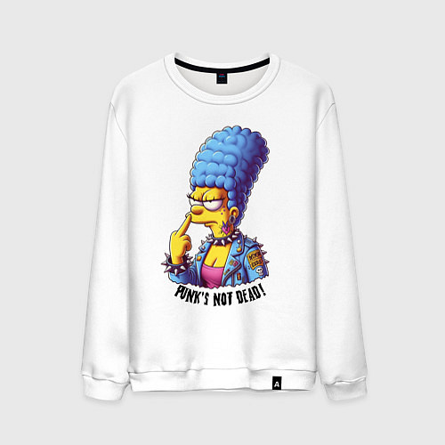 Мужской свитшот Marge Simpson - punks not dead motto / Белый – фото 1