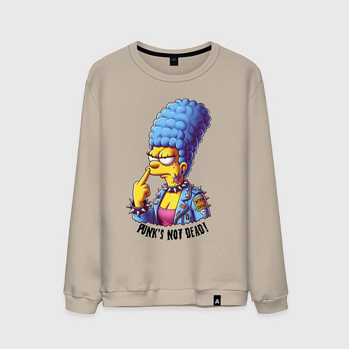 Мужской свитшот Marge Simpson - punks not dead motto / Миндальный – фото 1