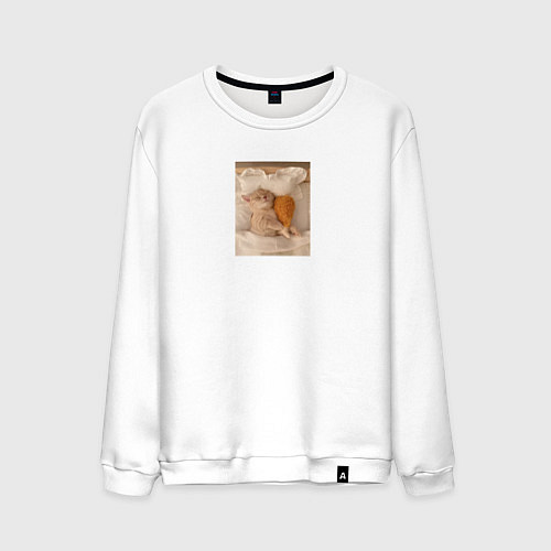 Мужской свитшот Котёнок с куриной ножкой / Белый – фото 1