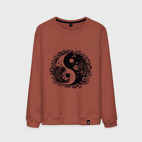 Мужской свитшот Две рыбы инь янь символ / Кирпичный – фото 1