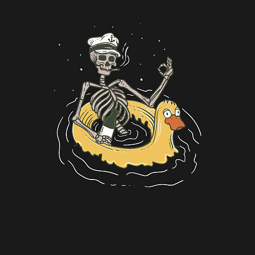 Мужской свитшот Скелет плавает на резиновой уточке / Черный – фото 3