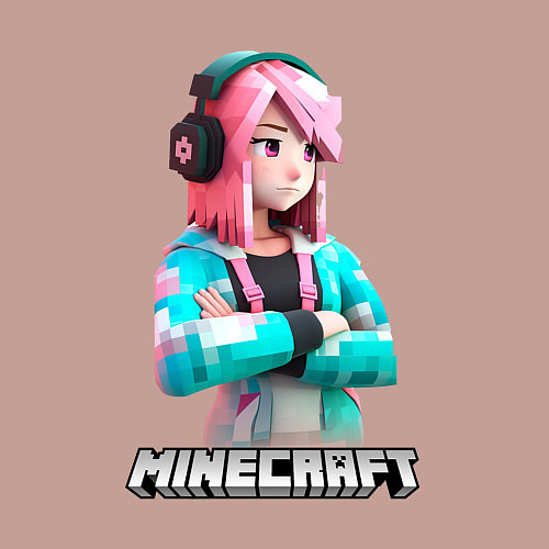 Мужской свитшот Minecraft девушка с розовыми волосами / Пыльно-розовый – фото 3