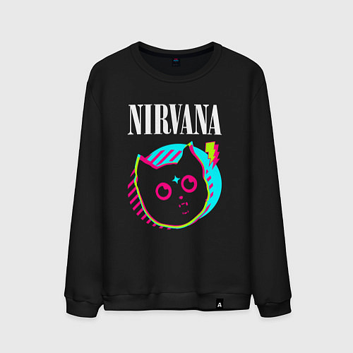 Мужской свитшот Nirvana rock star cat / Черный – фото 1