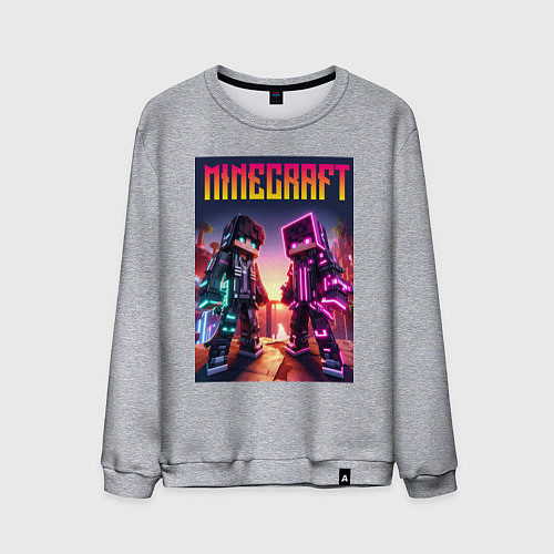 Мужской свитшот Minecraft - neon fantasy ai art / Меланж – фото 1