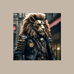 Свитшот хлопковый мужской Лев в кожаном костюме в стиле стимпанк, цвет: миндальный — фото 2