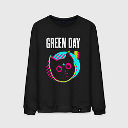 Свитшот хлопковый мужской Green Day rock star cat, цвет: черный