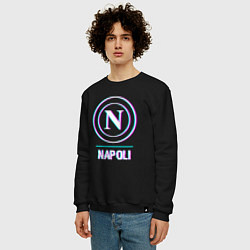 Свитшот хлопковый мужской Napoli FC в стиле glitch, цвет: черный — фото 2