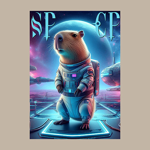 Мужской свитшот Космонавт Каппи в скафандре - нейросеть / Миндальный – фото 3