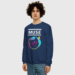 Свитшот хлопковый мужской Muse rock star cat, цвет: тёмно-синий — фото 2