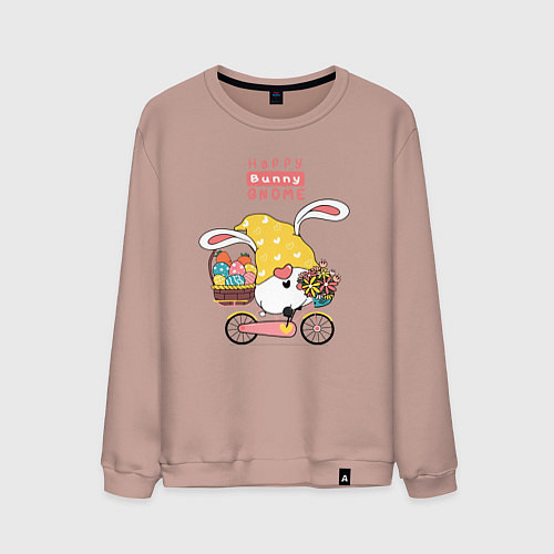 Мужской свитшот Пасхальный гном на велосипеде / Пыльно-розовый – фото 1
