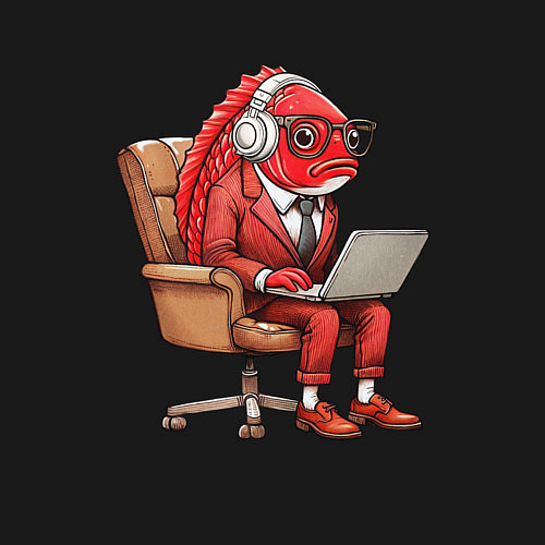 Мужской свитшот Рыба с ноутбуком / Черный – фото 3