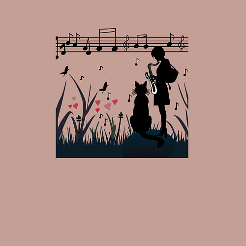 Мужской свитшот Девушка и кот или музыка для души / Пыльно-розовый – фото 3