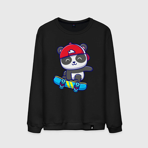 Мужской свитшот Panda skater / Черный – фото 1