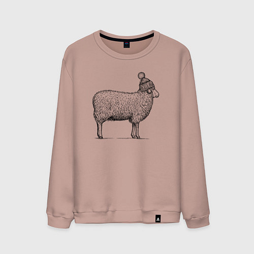 Мужской свитшот Овца в шапке с помпоном / Пыльно-розовый – фото 1