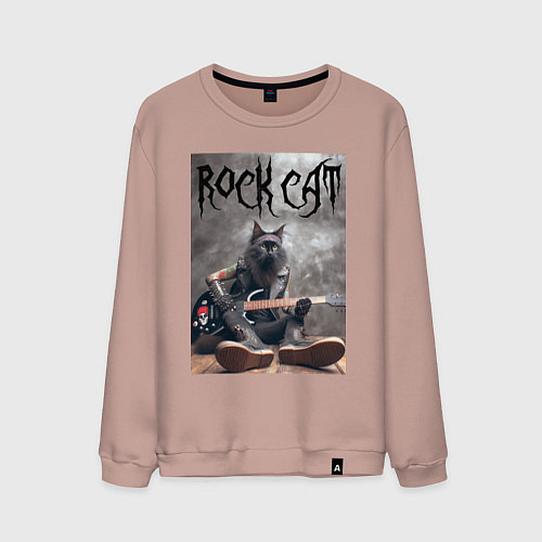 Мужской свитшот Rock cat - ai art / Пыльно-розовый – фото 1