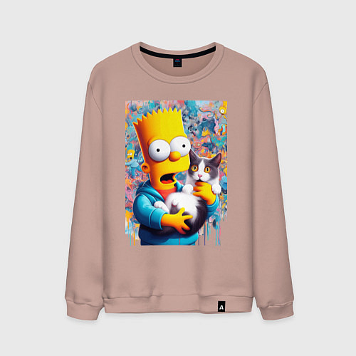 Мужской свитшот Bart Simpson with a kitten - ai art / Пыльно-розовый – фото 1