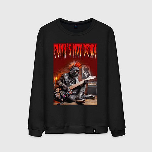 Мужской свитшот Котяра гитарист - панк не умер / Черный – фото 1