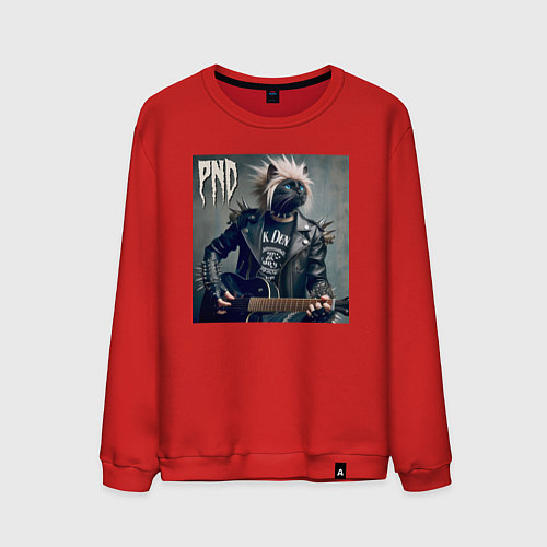 Мужской свитшот Cool cat - punks not dead / Красный – фото 1