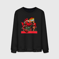 Мужской свитшот Девушка берет интервью у рыбы-киборга