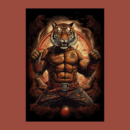 Мужской свитшот Тайский бокс тигр в стойке / Кирпичный – фото 3
