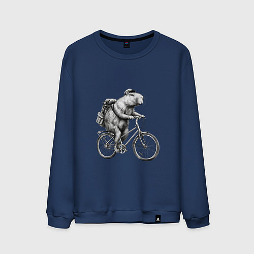 Мужской свитшот Капибара на велосипеде в черном цвете / Тёмно-синий – фото 1