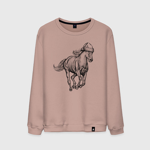 Мужской свитшот Лошадь в новогоднем колпаке / Пыльно-розовый – фото 1
