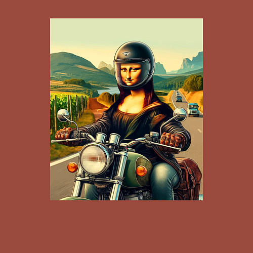 Мужской свитшот Mona Lisa on a motorcycle - ai art / Кирпичный – фото 3