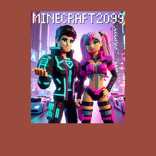 Мужской свитшот Barbie and Ken Voxel ai art Minecraft 2099 / Кирпичный – фото 3