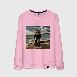 Свитшот хлопковый мужской Пляжный котик, цвет: светло-розовый