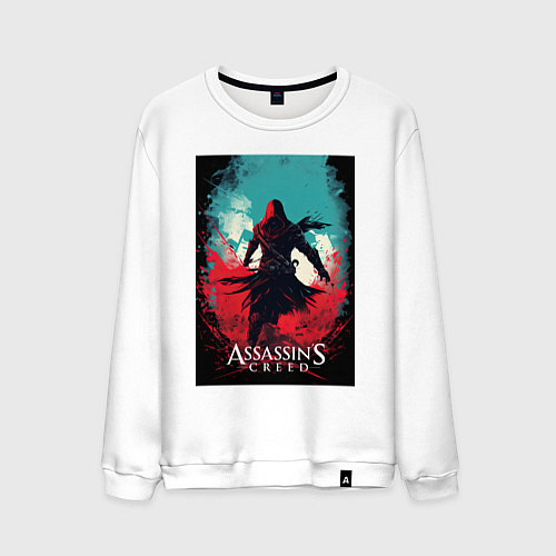 Мужской свитшот Assassins creed red blue abstract / Белый – фото 1