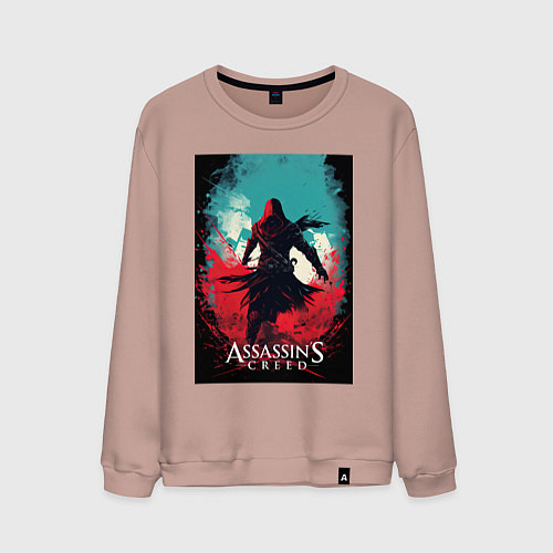 Мужской свитшот Assassins creed red blue abstract / Пыльно-розовый – фото 1