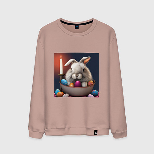 Мужской свитшот Пасхальный зайчик при свечах / Пыльно-розовый – фото 1