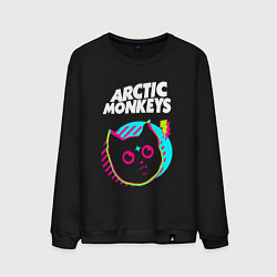 Свитшот хлопковый мужской Arctic Monkeys rock star cat, цвет: черный