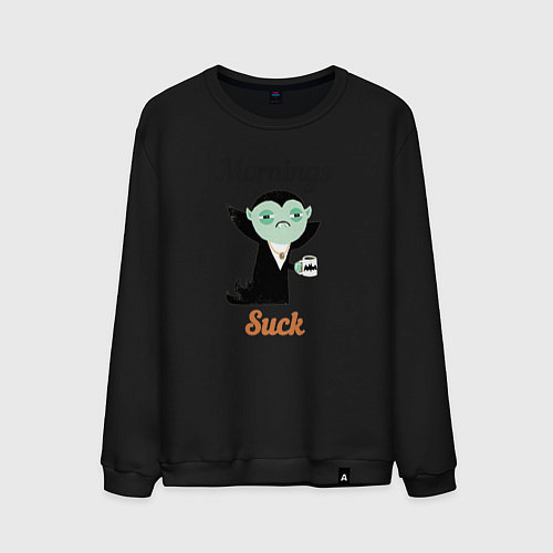 Мужской свитшот Вампир с чашкой кофе / Черный – фото 1