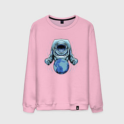 Свитшот хлопковый мужской Космонавт с планетой, цвет: светло-розовый