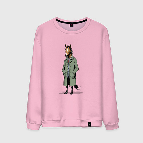 Мужской свитшот Конь в зеленом пальто / Светло-розовый – фото 1