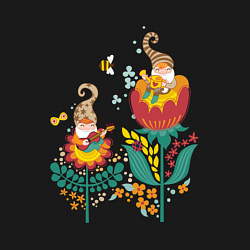 Свитшот хлопковый мужской Милые гномы в цветах, цвет: черный — фото 2