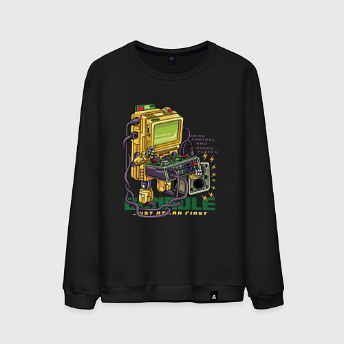 Мужской свитшот Ретро компьютер геймер / Черный – фото 1