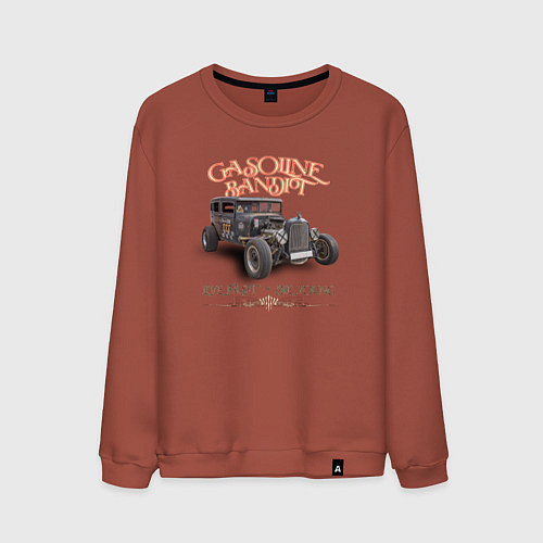 Мужской свитшот Хот род и надпись живи быстро / Кирпичный – фото 1