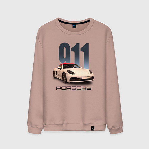 Мужской свитшот Немецкий спортивный автомобиль Порше 911 / Пыльно-розовый – фото 1