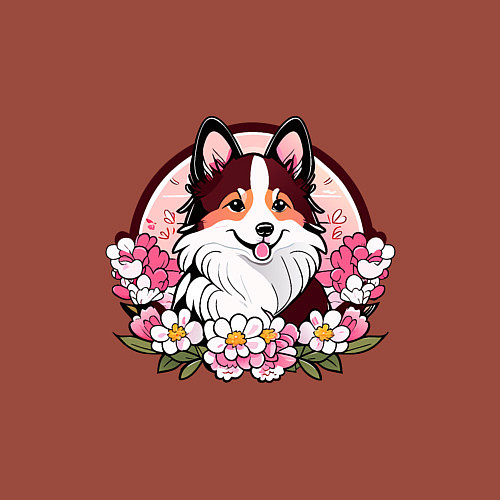 Мужской свитшот Колли среди цветов сакуры / Кирпичный – фото 3