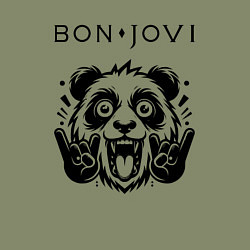 Свитшот хлопковый мужской Bon Jovi - rock panda, цвет: авокадо — фото 2