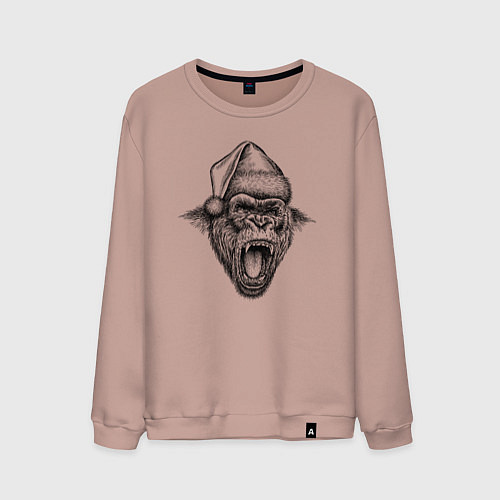 Мужской свитшот Рычащая новогодняя горилла / Пыльно-розовый – фото 1