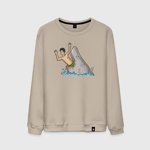 Мужской свитшот Остерегайся акул / Миндальный – фото 1