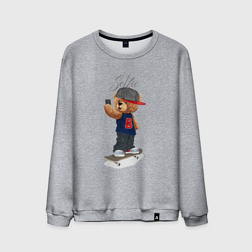 Мужской свитшот Плюшевый медвежонок скейтер делает селфи / Меланж – фото 1