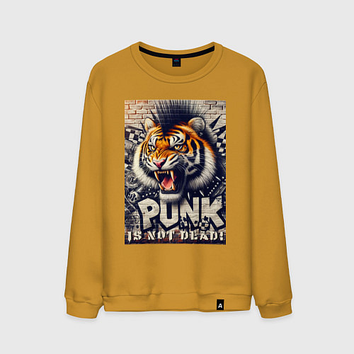 Мужской свитшот Cool tiger - punks not dead / Горчичный – фото 1