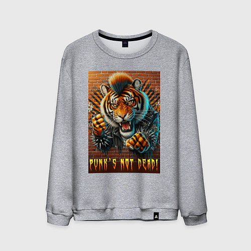 Мужской свитшот Punks not dead - motto tiger / Меланж – фото 1