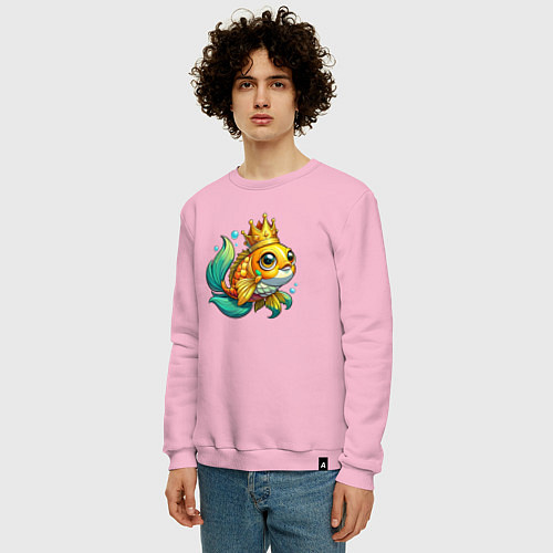 Мужской свитшот Золотая рыбка в короне / Светло-розовый – фото 3